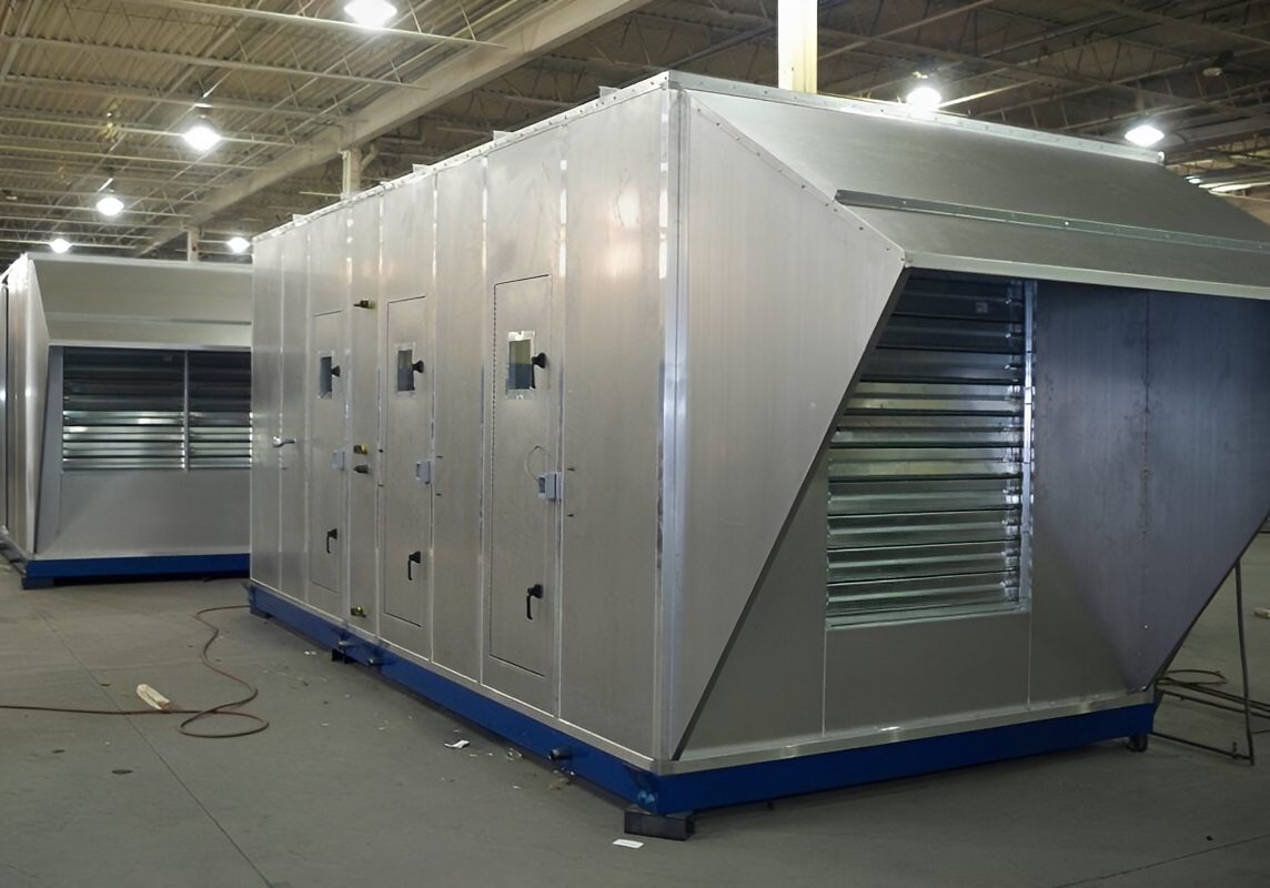 Industrial HVAC units in a warehouse setting.