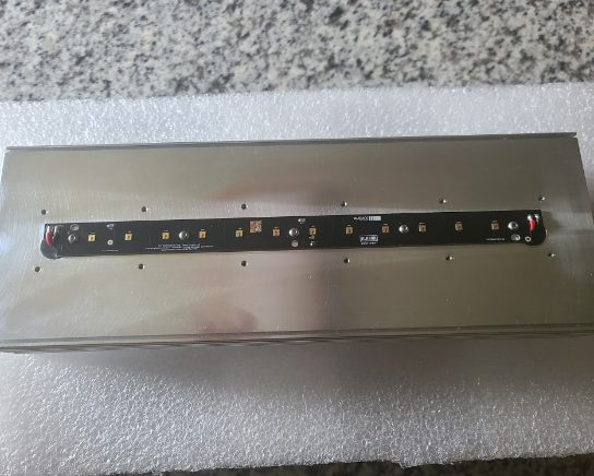 LED strip on metal surface packaging.