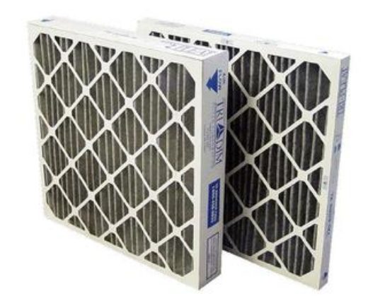 Two white air filters with grid pattern.